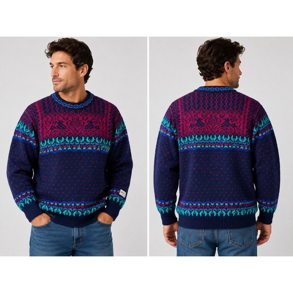 Dale of Norway Mens Pure New Wool Nordic Fair Isle Sweater Navy XL 3210